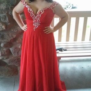Red Prom Dress with beaded bust